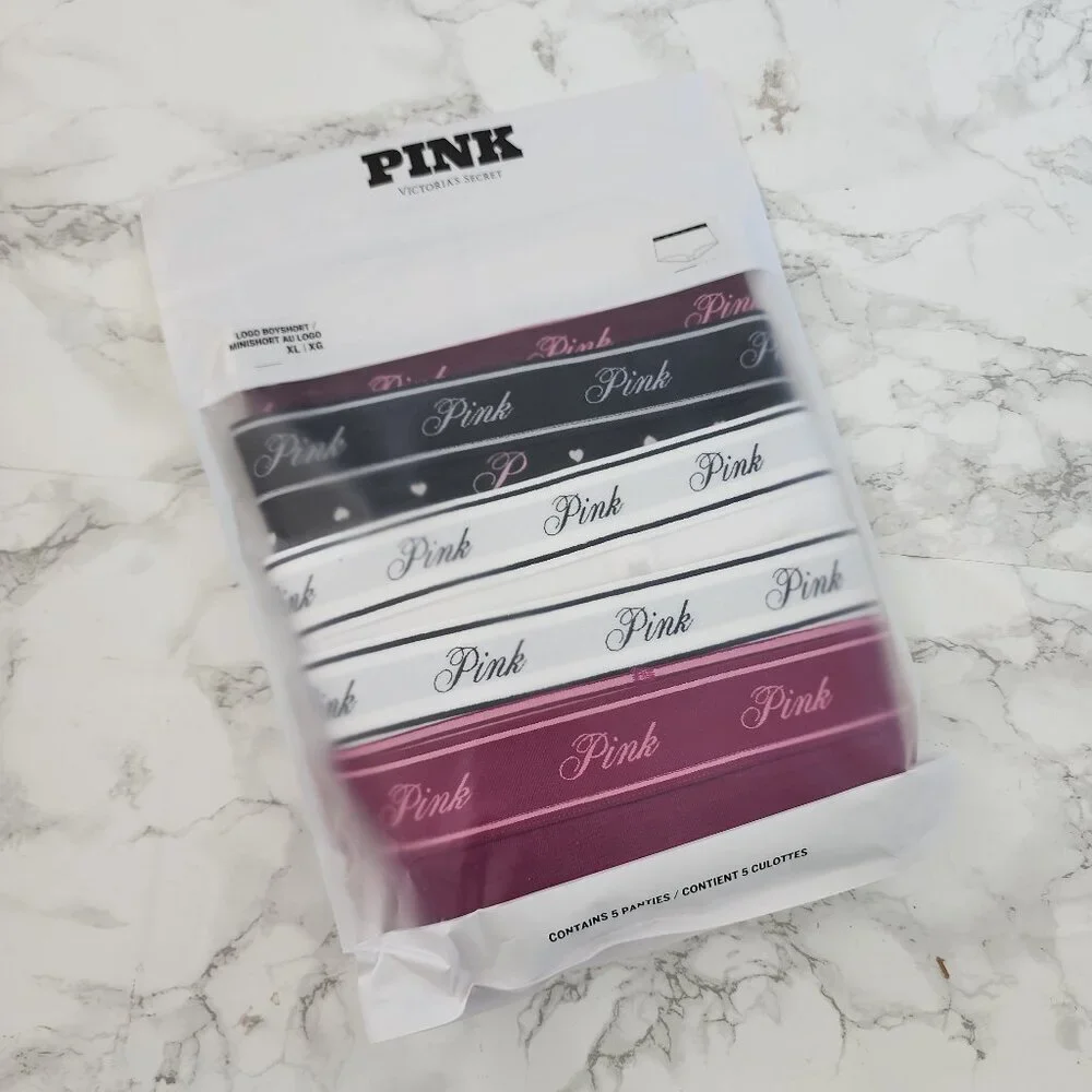 Victoria's Secret Pink 5-Pack Logo Cotton Shortie Panties Boy Short Pack  XL